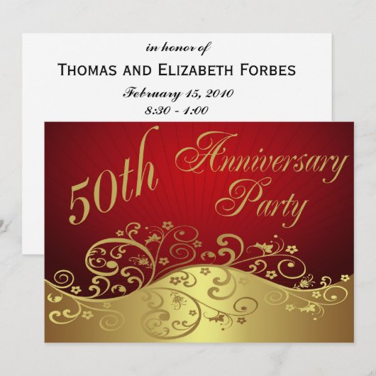 Red Swirl, 50e Jubileum Party Invitation Kaart (Voorkant / Achterkant)
