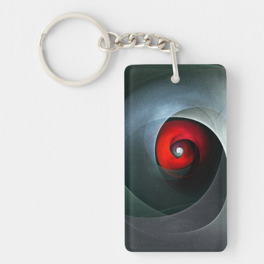 Red Swirl Artistic Modern Abstracte kunst Patroon Sleutelhanger (Voorkant)