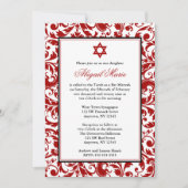 Red Swirl Damask Bat Mitzvah Invitaties Kaart (Voorkant)