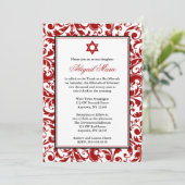 Red Swirl Damask Bat Mitzvah Invitaties Kaart (Staand voorkant)