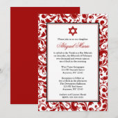 Red Swirl Damask Bat Mitzvah Invitaties Kaart (Voorkant / Achterkant)