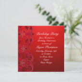 Red Swirl Damask Verjaardag Uitnodiging (Staand voorkant)