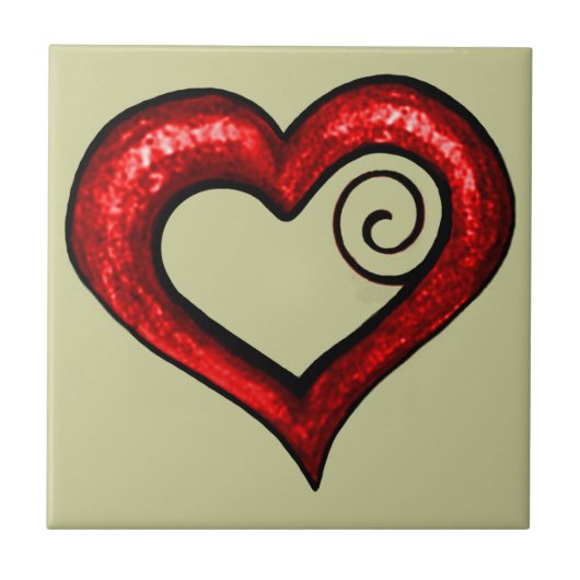 Red Swirl Heart Tegeltje (Voorkant)