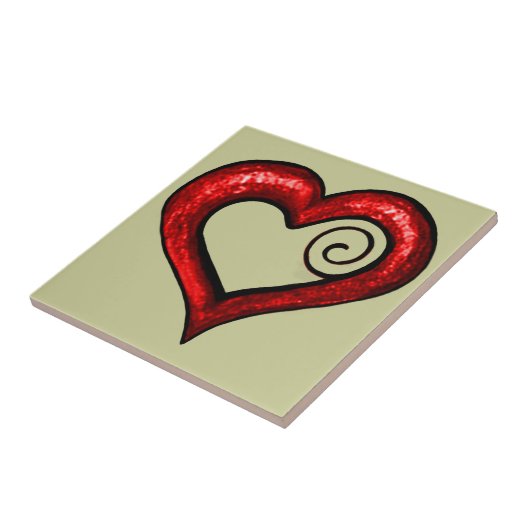 Red Swirl Heart Tegeltje (Zijkant)