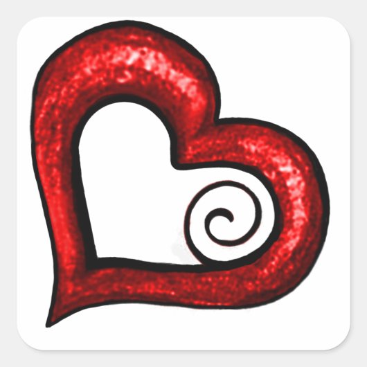 Red Swirl Heart Vierkante Sticker (Voorkant)