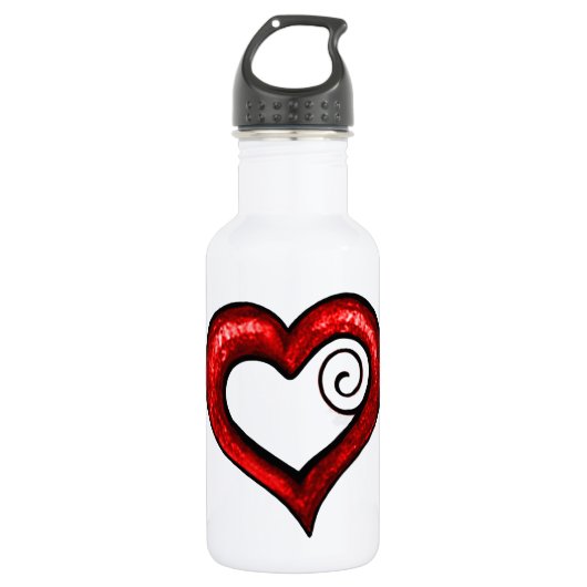 Red Swirl Heart Waterfles (Voorkant)