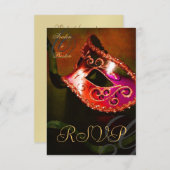 Red Swirl Masquerade Mask RSVP Uitnodiging (Voorkant / Achterkant)