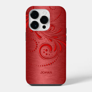 Red Swirl Metallic Red Brushed Steel look iPhone 14 Plus Hoesje
