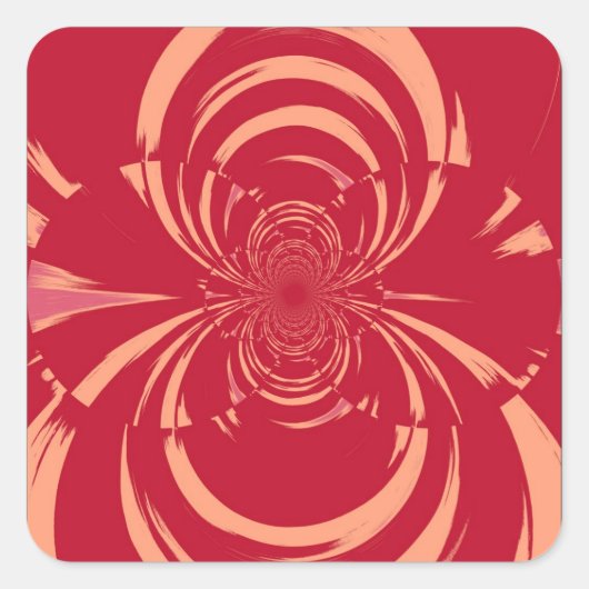 RED SWIRL RETRO ART DECO VIERKANTE STICKER (Voorkant)