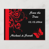 Red Swirls en Butterfly slaan de datum op Aankondigingskaart (Voorkant)