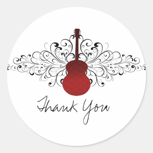 Red Swirls Guitar Dank je Stickers (Voorkant)