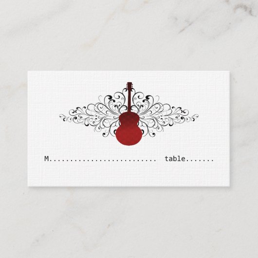 Red Swirls Guitar Place Card Plaatskaartje (Voorkant)