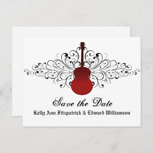 Red Swirls Guitar sparen het Briefkaart van de Dat (Voorkant / Achterkant)