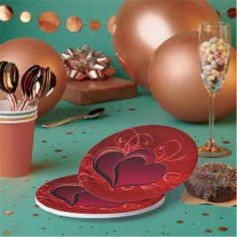 Red Swirls & Hearts Paper Borden 7-inch Valentijn Papieren Bordje