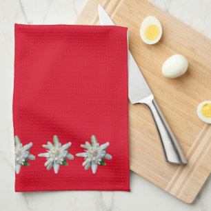 Red Swiss Towel Zwitserland Edelweiss bloemen Theedoek