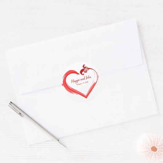 Red Swoosh Heart Aangepaste stickers (Envelop)