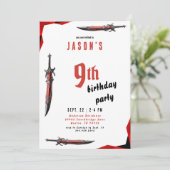 Red Sword Boy's Verjaardagsfeestje II Kaart (Staand voorkant)