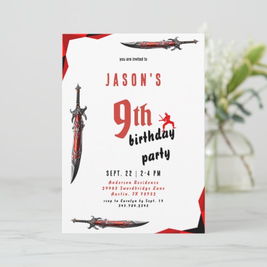 Red Sword Boy's Verjaardagsfeestje III Kaart (Staand voorkant)