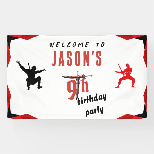 Red Sword Boy's Verjaardagsfeestje Welkom Spandoek (Horizontaal)