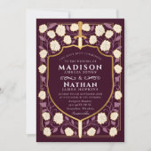 Red Sword Shield Fantasy Wedding QR-code Kaart (Voorkant)