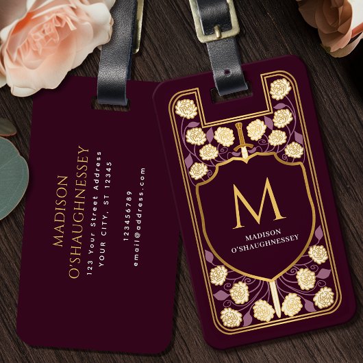 Red Sword Shield Medieval Fantasy Monogram Bagagelabel