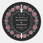 Red Sword Shield Medieval Fantasy Monogram Wedding Ronde Sticker (Voorkant)