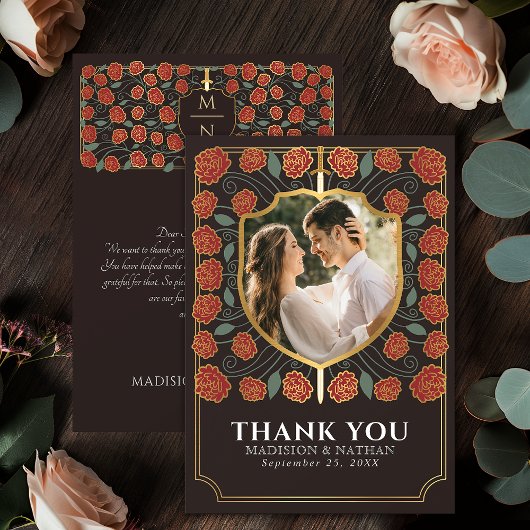 Red Sword & Shield middeleeuwse fantasie bruiloft Bedankkaart