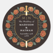 Red Sword Shield middeleeuwse fantasie Monogram br Ronde Sticker (Voorkant)