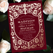 Red Sword Shield middeleeuwse monogram bruiloft Folie Uitnodiging