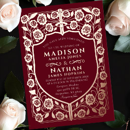 Red Sword Shield middeleeuwse monogram bruiloft Folie Uitnodiging