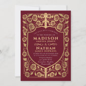 Red Sword Shield middeleeuwse monogram bruiloft Kaart (Voorkant)