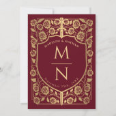 Red Sword Shield middeleeuwse monogram bruiloft Kaart (Achterkant)