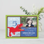 Red T-Rex Dinosaur 5th Birthday Invitation Card Kaart (Staand voorkant)