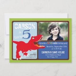 Red T-Rex Dinosaur 5th Birthday Invitation Card Kaart