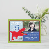 Red T-Rex Dinosaur 5th Birthday Invitation Card Kaart (Staand voorkant)
