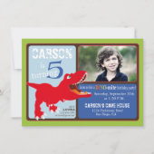 Red T-Rex Dinosaur 5th Birthday Invitation Card Kaart (Voorkant)