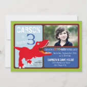 Red T-Rex Dinosaur Derde Birthday Invitation Card Kaart (Voorkant)