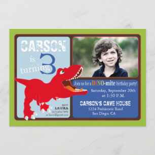 Red T-Rex Dinosaur Derde Birthday Invitation Card Kaart