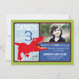 Red T-Rex Dinosaur Derde Birthday Invitation Card Kaart