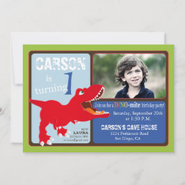Red T-Rex Dinosaur First Birthday Invitation Card Kaart