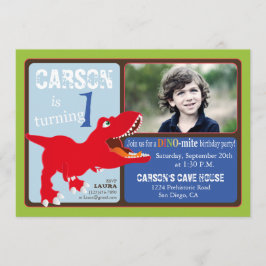 Red T-Rex Dinosaur First Birthday Invitation Card Kaart