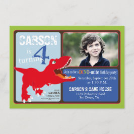 Red T-Rex Dinosaur Fourth Birthday Invitation Card Kaart