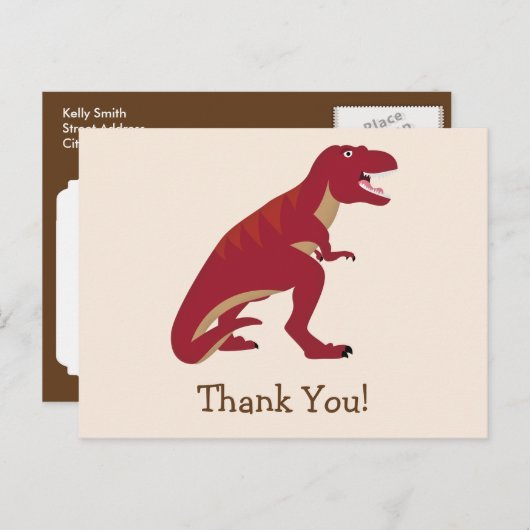 Red T-Rex, Dinosaur Kind bedankt Briefkaart (Voorkant / Achterkant)