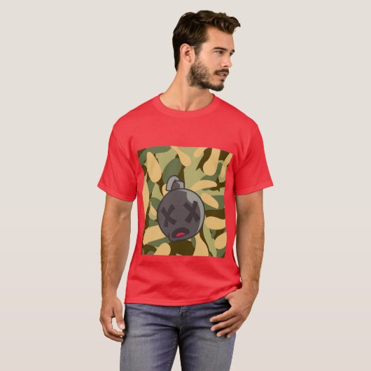 Red T-Shirt Army Fatigue Pattern Front & Center (Voorkant volledig)