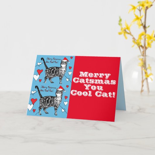 Red Tabby Cat Merry Kerstmis Cool Cats Kaart (Gele Bloem)