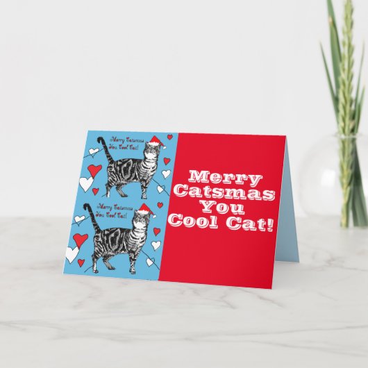 Red Tabby Cat Merry Kerstmis Cool Cats Kaart (Voorkant)