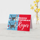 Red Tabby Cat Merry Kerstmis - Naam Kaart (Gele Bloem)