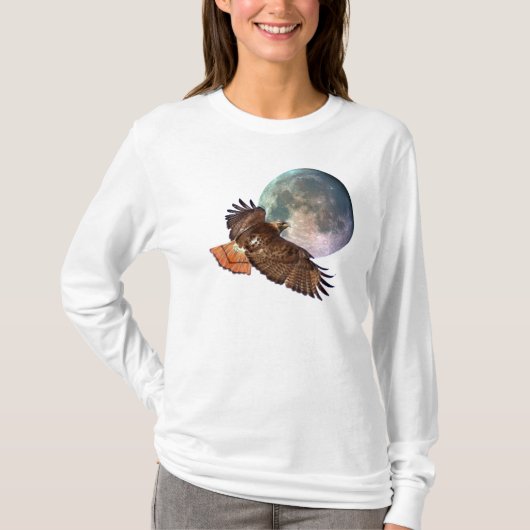 Red-Tail Hawk & Full Moon Wildlife Shirt (Voorkant)