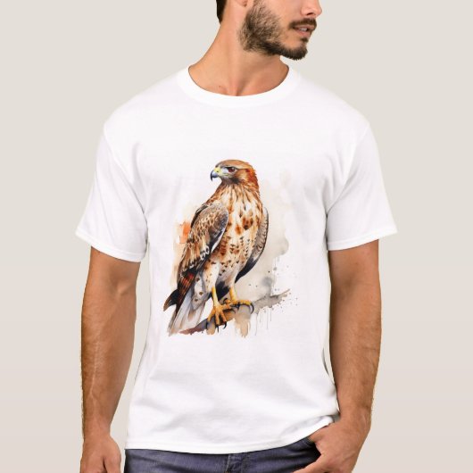 Red Tail Hawk Waterverf Ontwerp T-shirt (Voorkant)
