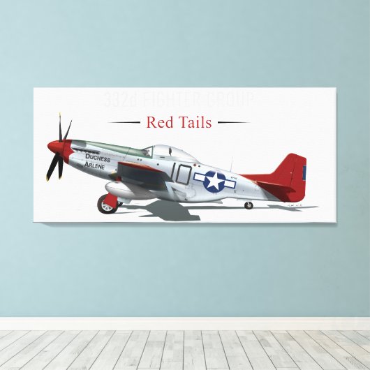 Red Tail P-51 Mustang van de Tuskegee Airmen Canvas Afdruk (Insitu (Houten vloer))